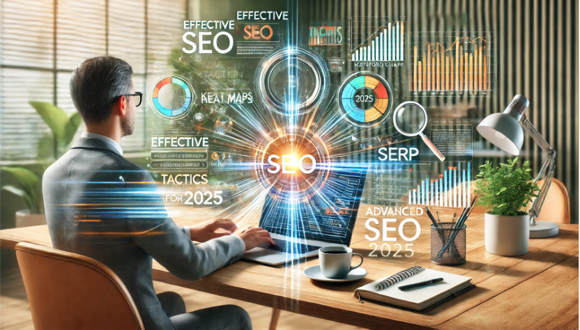 tácticas SEO 2025: Gráfico con tendencias de SEO en 2025, mostrando el aumento del tráfico orgánico y la relevancia de palabras clave.